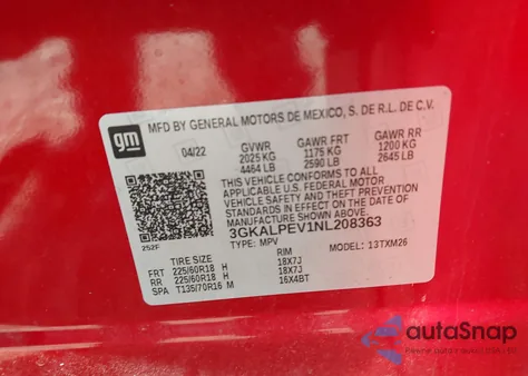 2022 GMC Terrain Fwd Slt из США, поврежденный, VIN 3GKALPEV1NL208363